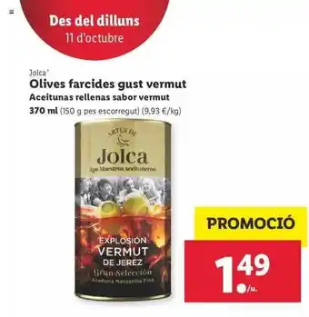 Lidl Jolca Aceitunas Rellenas Sabor Vermut 270ml oferta