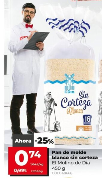 Dia El Molino de Dia Pan de molde blanco sin corteza 450g oferta