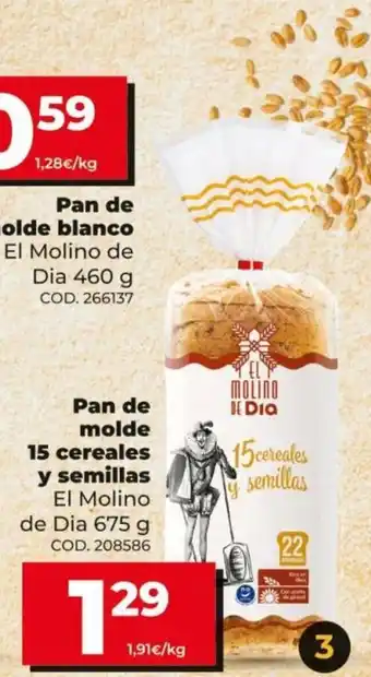 Dia El Molino de Dia Pan de molde 15 cereales y semillas 675g oferta