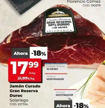 Dia Solariego Jamón Curado Gran Reserva Duroc oferta