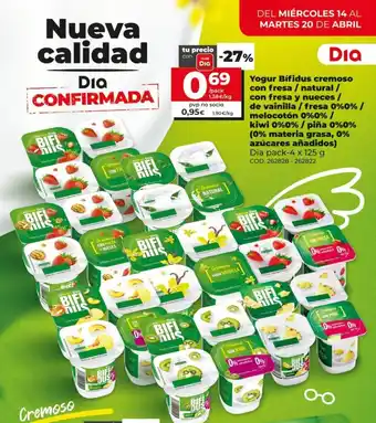 Dia Dia Bífidus Yogur cremoso pack-4 x 125g oferta