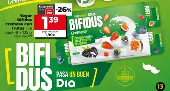 Dia Dia Bífidus Yogur cremoso con frutas pack-8 x 125g oferta