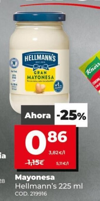 Dia Hellmann's Mayonesa 225ml oferta