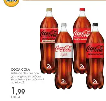 Supermercados Plaza COCA COLA Refresco de cola con gas, original, sin azúcar, sin cafeína y sin azúcar ni cafeína, 21 oferta