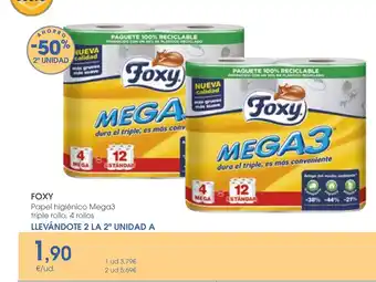 Supermercados Plaza FOXY Papel higiénico Mega3 triple rollo, 4 rollos oferta