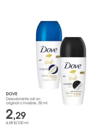 Supermercados Plaza DOVE Desodorante roll on original o invisible, 50 ml oferta