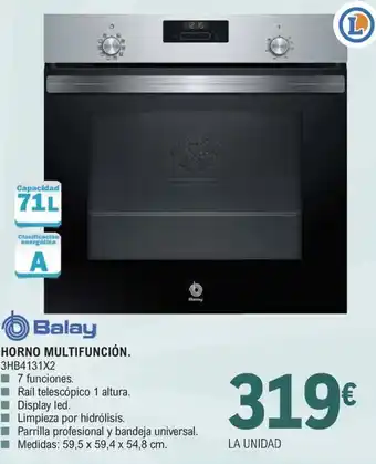 E.Leclerc HORNO MULTIFUNCIÓN. 3HB4131X2 oferta