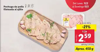 Lidl Pechuga de pollo fileteada al ajillo oferta