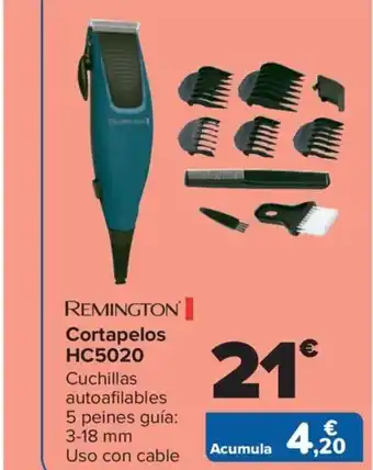 Carrefour REMINGTON Cortapelos HC5020 Cuchillas autoafilables 5 peines guía: 3-18 mm oferta