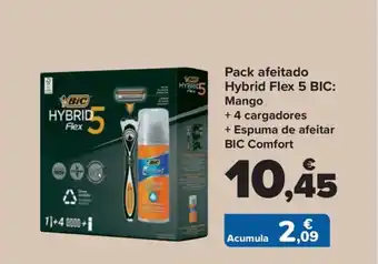 Carrefour Pack afeitado Hybrid Flex 5 BIC: Mango + 4 cargadores + Espuma de afeitar BIC Comfort oferta