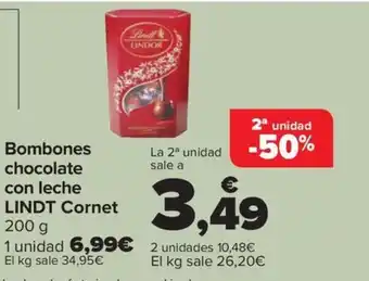Carrefour Bombones chocolate con leche LINDT Cornet 200 g oferta