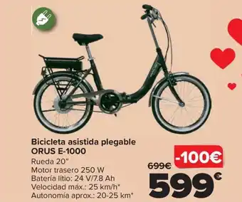 Carrefour Bicicleta asistida plegable ORUS E-1000 oferta