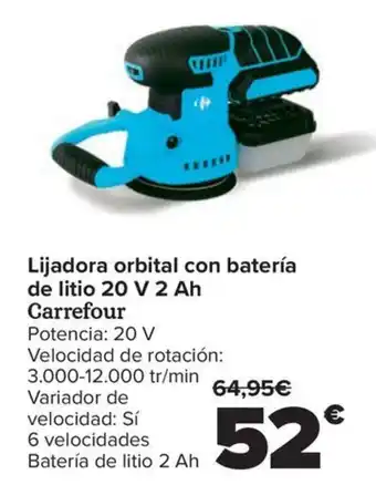 Carrefour Lijadora orbital con batería de litio 20 V 2 Ah oferta