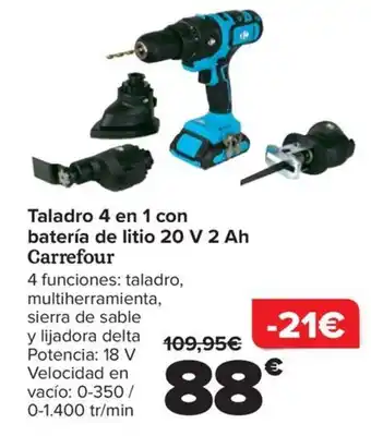 Carrefour Taladro 4 en 1 con batería de litio 20 V 2 Ah Carrefour oferta