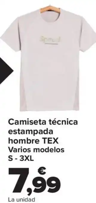 Carrefour Camiseta técnica estampada hombre TEX Varios modelos S-3XL oferta