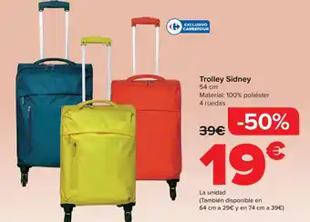 Carrefour Trolley Sidney 54 cm Material: 100% poliéster 4 ruedas oferta