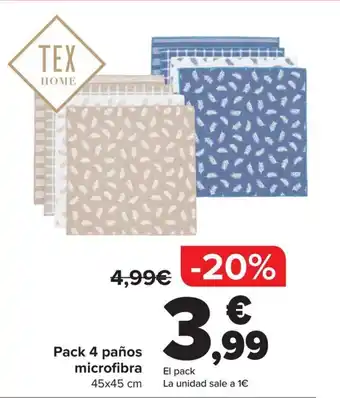 Carrefour Pack 4 paños microfibra oferta