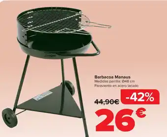 Carrefour Barbacoa Manaus Medidas parrilla: Ø48 cm Paraviento en acero lacado oferta