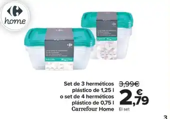 Carrefour Set de 3 herméticos plástico de 1,25 1 o set de 4 herméticos plástico de 0,75 I Carrefour Home El set oferta