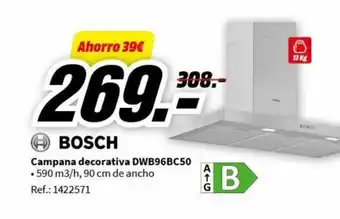 MediaMarkt Campana decorativa DWB96BC50 .590 m3/h, 90 cm de ancho Ref.: 1422571 oferta