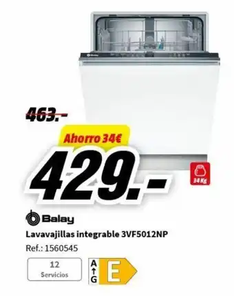 MediaMarkt Lavavajillas integrable 3VF5012NP Ref.: 1560545 oferta