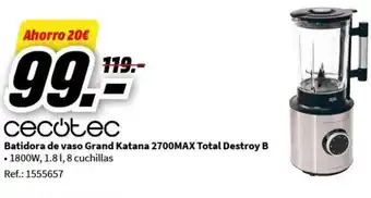MediaMarkt Batidora de vaso Grand Katana 2700MAX Total Destroy B • 1800W, 1.8 l, 8 cuchillas oferta