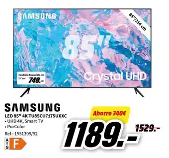 MediaMarkt LED 85" 4K TU85CU7175UXXC . UHD 4K, Smart TV oferta