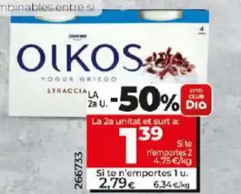Dia logurt grec Oikos stracciatella Danone pack-4 x 110 g oferta