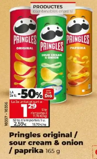 Dia Pringles original / sour cream & onion /paprika 165 g oferta