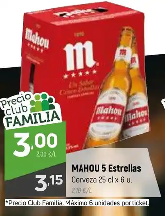 Coviran MAHOU 5 Estrellas Cerveza 25 cl x 6 u. oferta