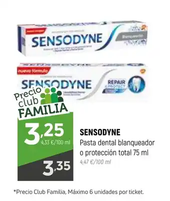 Coviran SENSODYNE Pasta dental blanqueador o protección total 75 ml 4,47 €/100 ml oferta