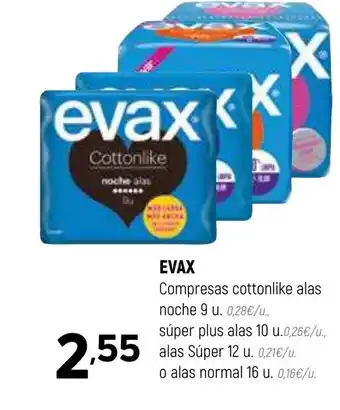 Coviran EVAX Compresas cottonlike alas noche 9 u. oferta