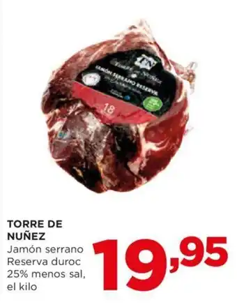 Alimerka TORRE DE NUÑEZ Jamón serrano Reserva duroc 25% menos sal, el kilo oferta