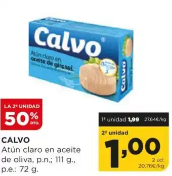 Alimerka CALVO Atún claro en aceite de oliva, p.n,; 111 g., p.e.: 72 g. oferta