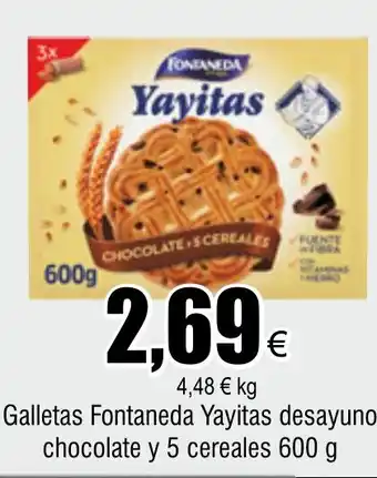 FROIZ Galletas Fontaneda Yayitas desayuno chocolate y 5 cereales 600 g oferta