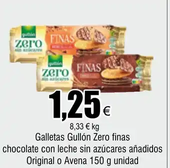 FROIZ Galletas Gullón Zero finas chocolate con leche sin azúcares añadidos Original o Avena 150 g unidad oferta