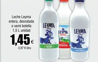 FROIZ Leche Leyma entera, desnatada o semi botella 1,5 L unidad oferta