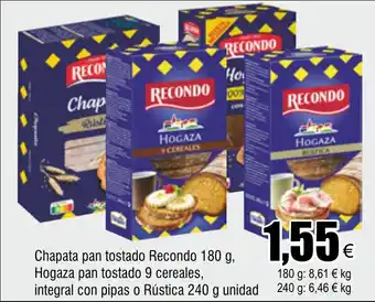 FROIZ Chapata pan tostado Recondo 180 g, Hogaza pan tostado 9 cereales, oferta