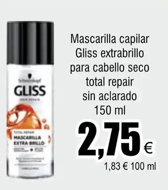 FROIZ Mascarilla capilar Gliss extrabrillo para cabello seco total repair sin aclarado 150 ml oferta