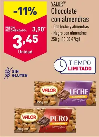 ALDI VALORⓇ Chocolate con almendras Con leche y almendras oferta