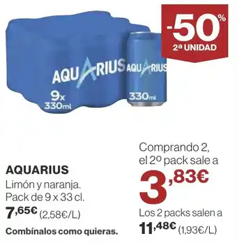 Supercor AQUARIUS Limón y naranja. Pack de 9 x 33 cl. oferta