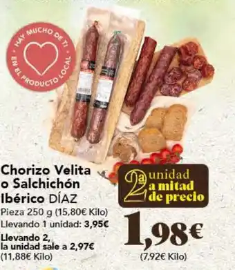 Gadis Chorizo Velita o Salchichón Ibérico DÍAZ Pieza 250 g oferta