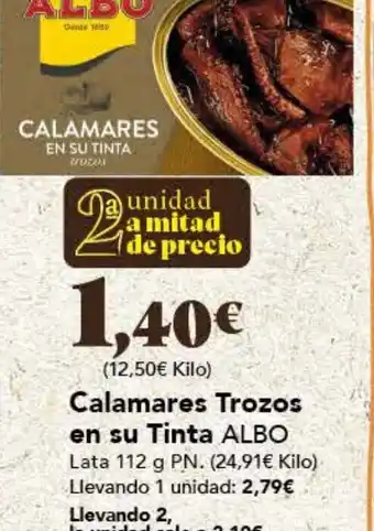 Gadis Calamares Trozos en su Tinta ALBO Lata 112 g PN. (24,91€ Kilo) Llevando 1 unidad: 2,79€ Llevando 2, oferta