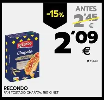 RECONDO PAN TOSTADO CHAPATA, 180 G NET