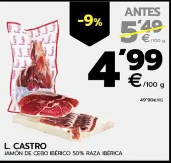 BM Supermercados L. CASTRO JAMÓN DE CEBO IBÉRICO 50% RAZA IBÉRICA oferta