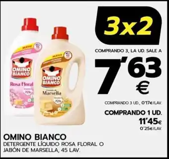 OMINO BIANCO DETERGENTE LÍQUIDO ROSA FLORAL O JABÓN DE MARSELLA, 45 LAV.