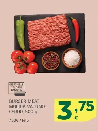 HiperDino BURGER MEAT MOLIDA VACUNO-CERDO, 500 g oferta
