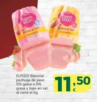 HiperDino ELPOZO Bienstar pechuga de pavo 0% grasa o 0% grasa y bajo en sal, al corte el kg oferta