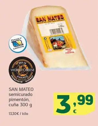 HiperDino SAN MATEO semicurado pimentón, cuña 300 g oferta