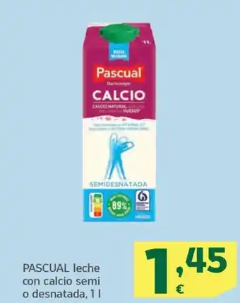 HiperDino PASCUAL leche con calcio semi o desnatada, 11 oferta